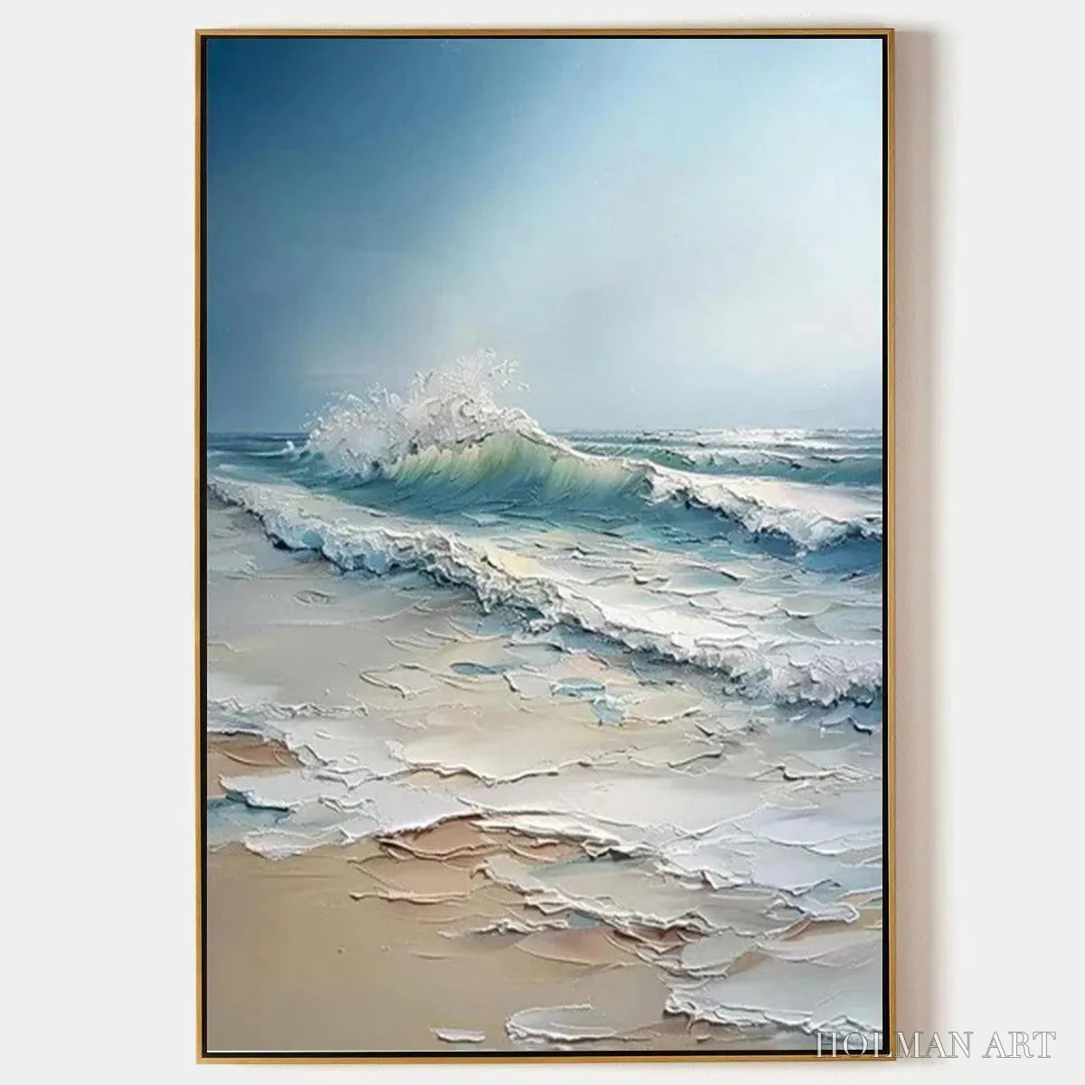 HOLMAN ART Ocean'S Embrace – Textured Ocean Painting, Impasto , Vertical Canvas, Beach Decor - image 1