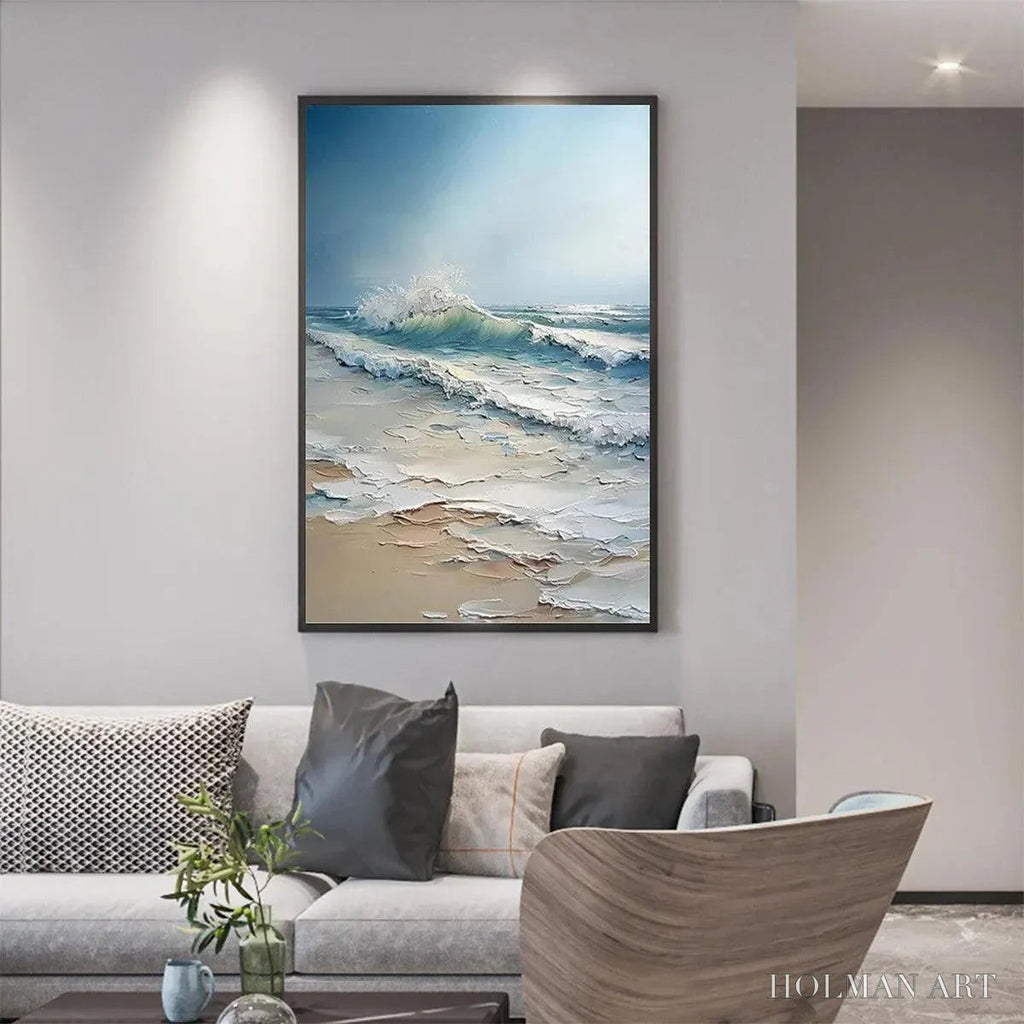HOLMAN ART Ocean'S Embrace – Textured Ocean Painting, Impasto , Vertical Canvas, Beach Decor - image 2