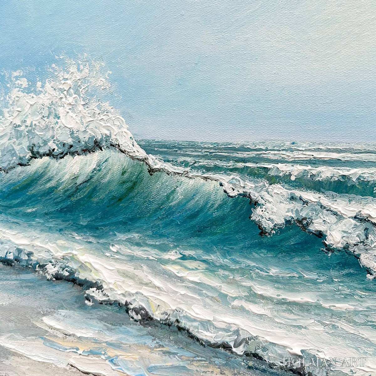 HOLMAN ART Ocean'S Embrace – Textured Ocean Painting, Impasto , Vertical Canvas, Beach Decor - image 3
