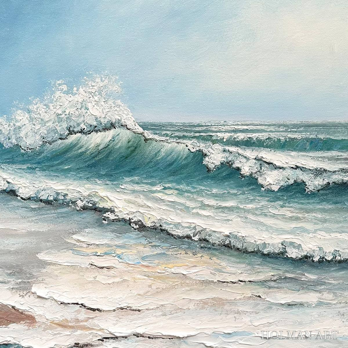 HOLMAN ART Ocean'S Embrace – Textured Ocean Painting, Impasto , Vertical Canvas, Beach Decor - image 5