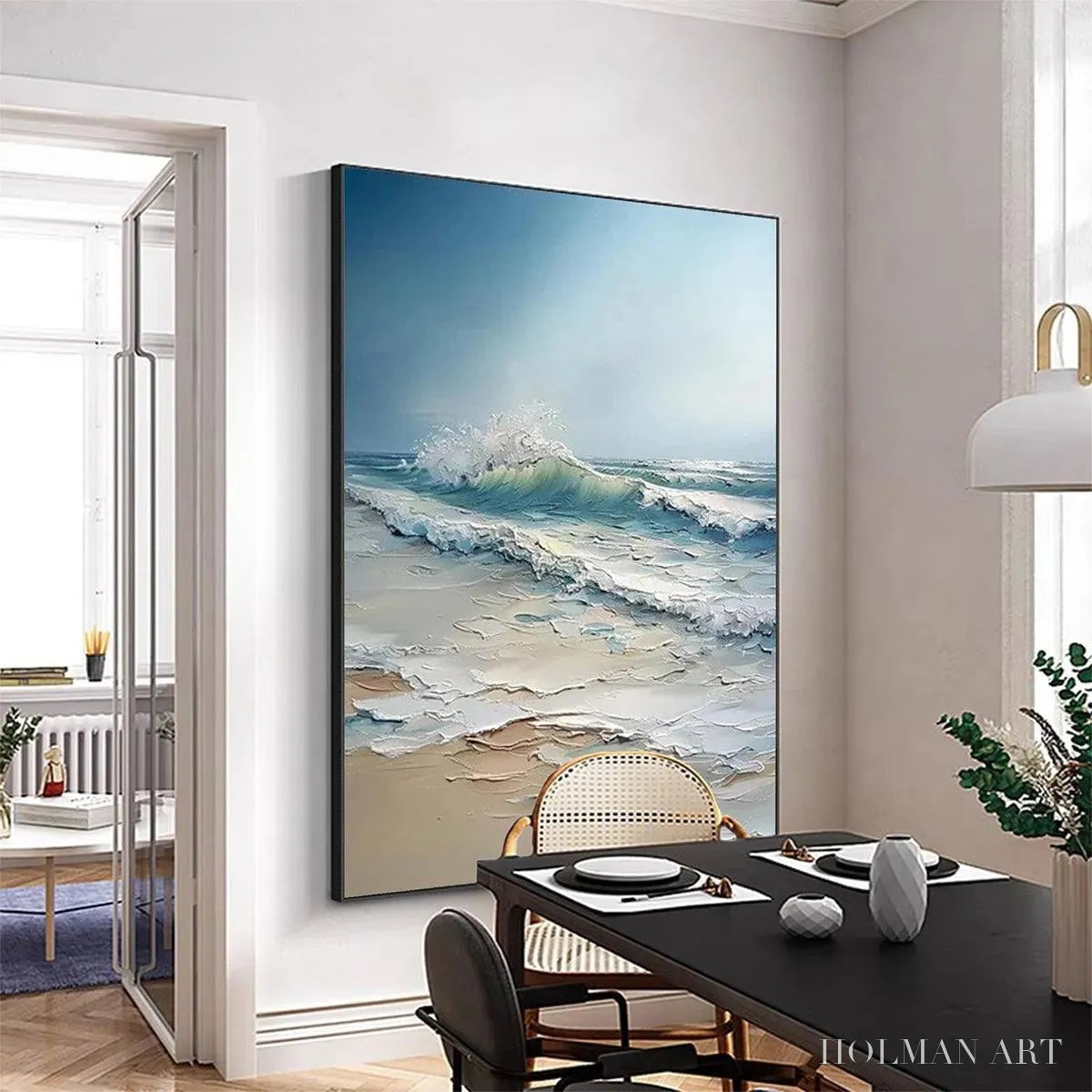 HOLMAN ART Ocean'S Embrace – Textured Ocean Painting, Impasto , Vertical Canvas, Beach Decor - image 6
