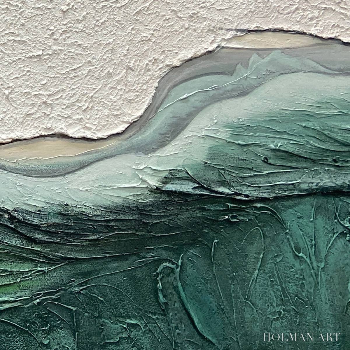 HOLMAN ART Emerald Depths – Textured Abstract Seascape Painting, Green and White , Panoramic Canvas, Coastal Decor - image 3
