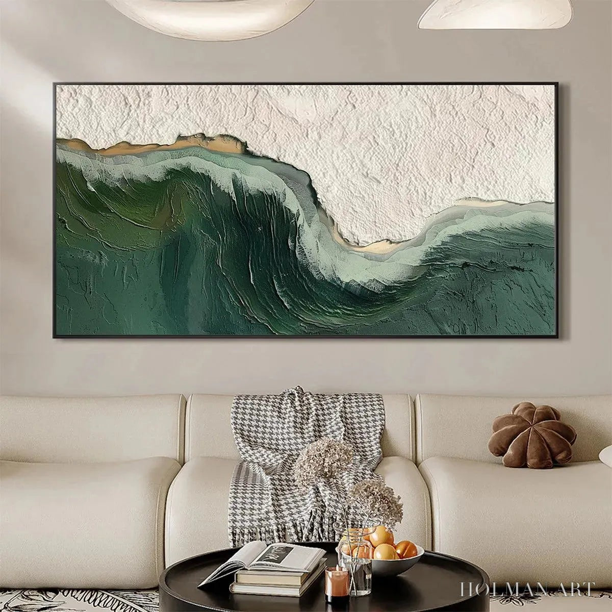 HOLMAN ART Emerald Depths – Textured Abstract Seascape Painting, Green and White , Panoramic Canvas, Coastal Decor - image 4