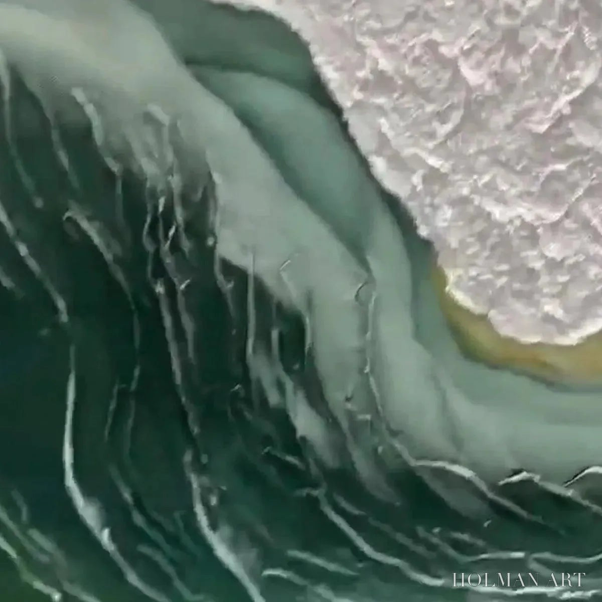 HOLMAN ART Emerald Depths – Textured Abstract Seascape Painting, Green and White , Panoramic Canvas, Coastal Decor - image 5