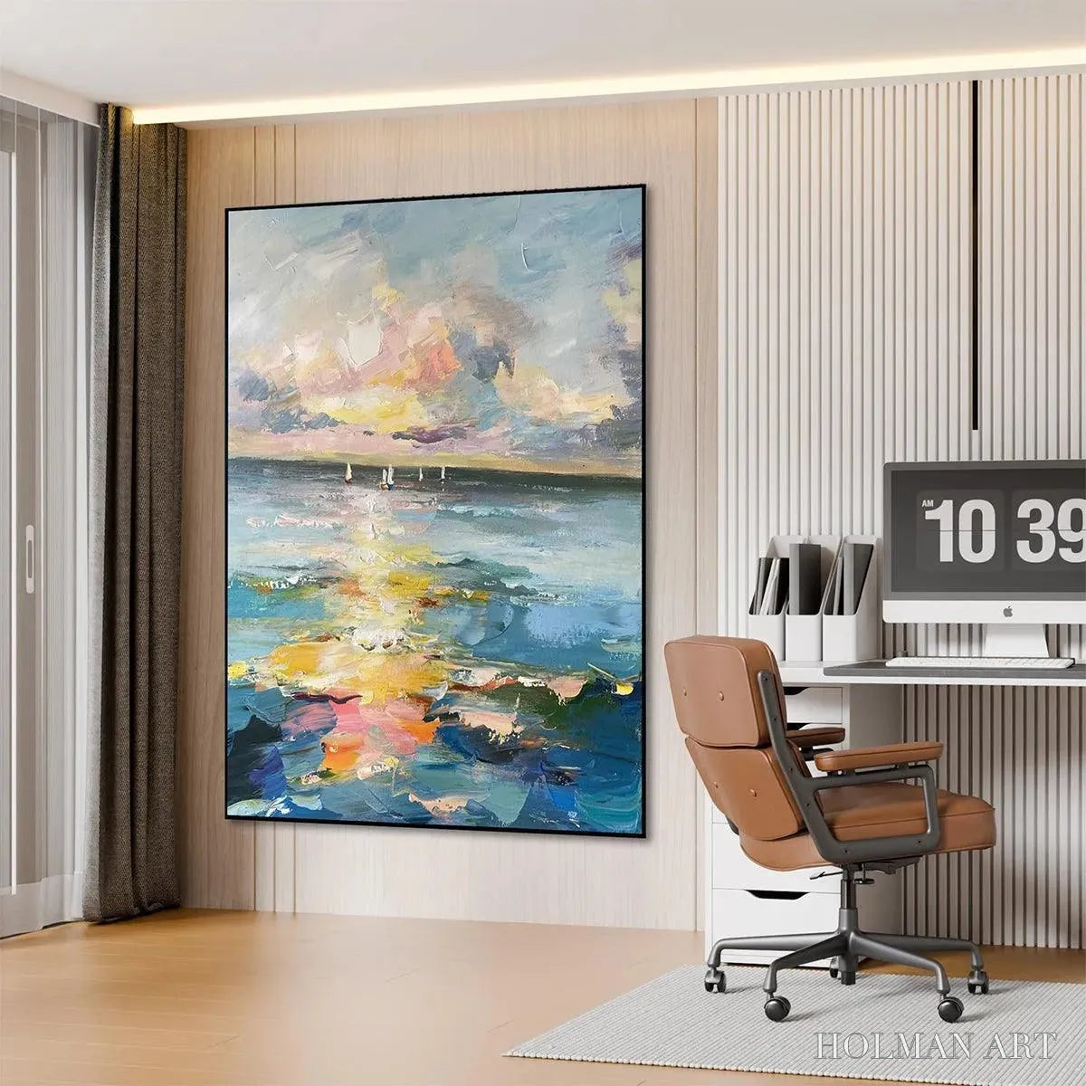 HOLMAN ART Sailboats At Sunset – Seascape Painting, Impasto, Textured , Ocean Sunset, Vertical - image 5