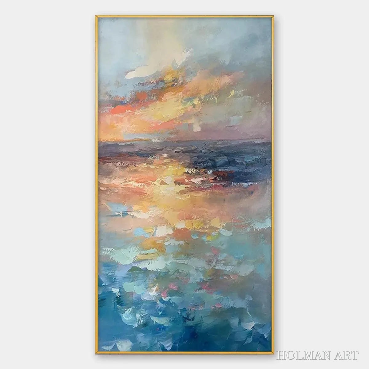 HOLMAN ART Golden Hour Seascape – Ocean Painting, Sunset , Impasto Texture, Vertical Canvas - image 1