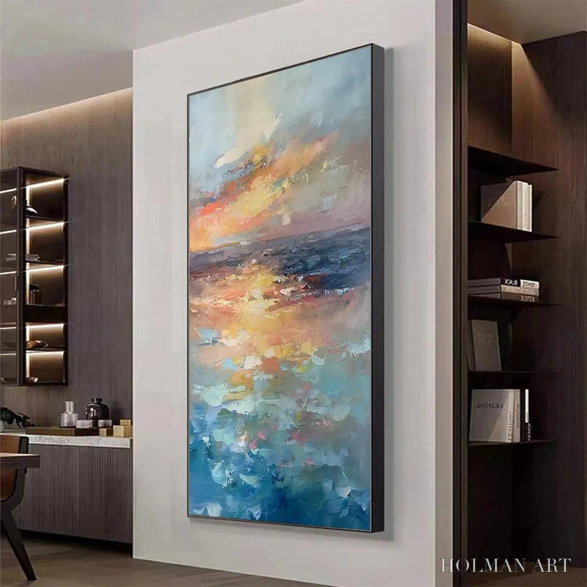 HOLMAN ART Golden Hour Seascape – Ocean Painting, Sunset , Impasto Texture, Vertical Canvas - image 4