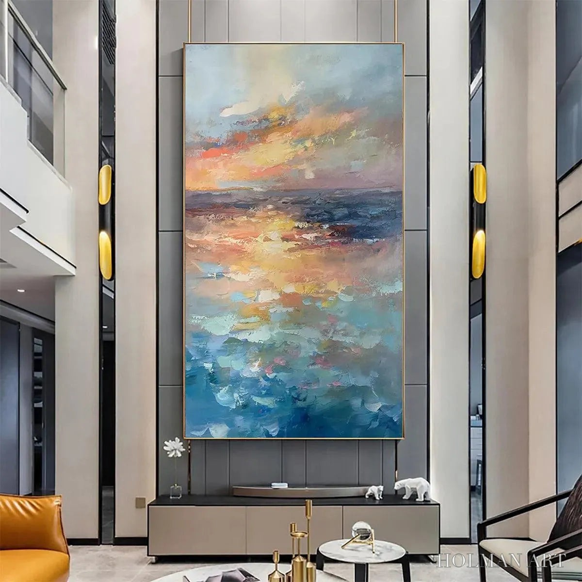 HOLMAN ART Golden Hour Seascape – Ocean Painting, Sunset , Impasto Texture, Vertical Canvas - image 6