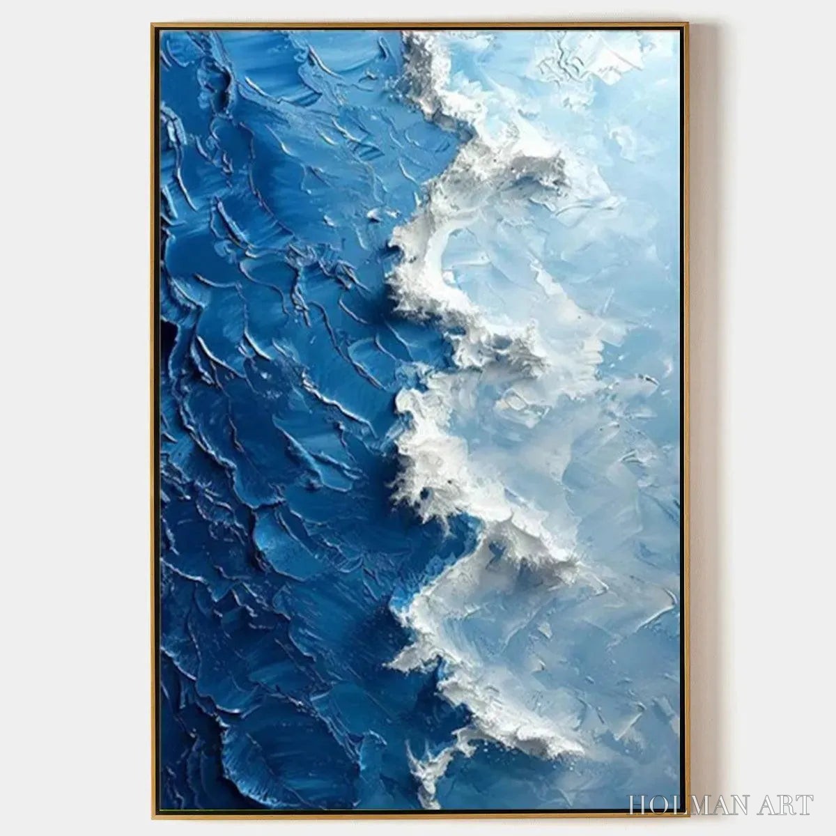 HOLMAN ART Oceanic Whispers – Textured Ocean Painting, Blue Abstract , Vertical Canvas, Impasto Decor - image 1