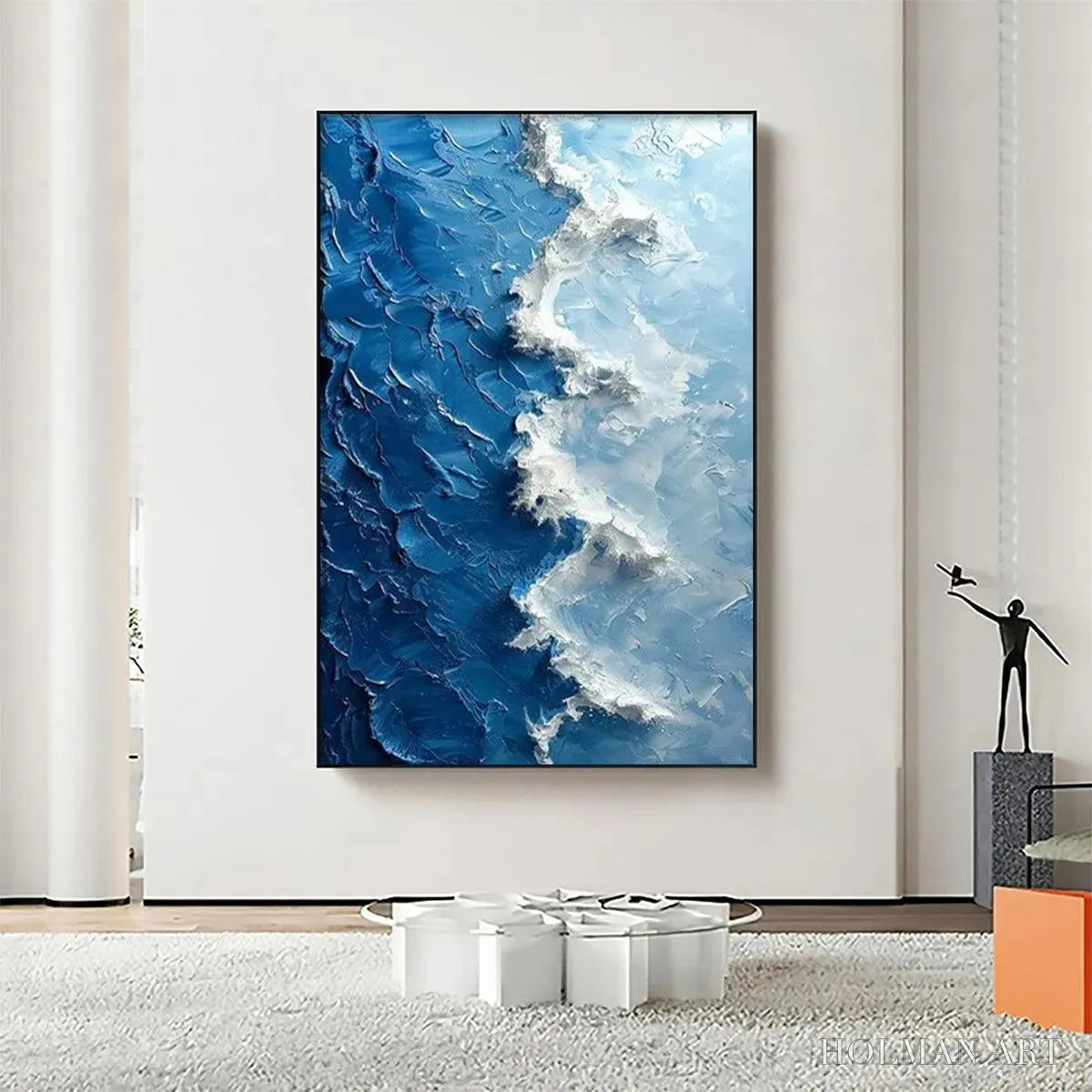 HOLMAN ART Oceanic Whispers – Textured Ocean Painting, Blue Abstract , Vertical Canvas, Impasto Decor - image 2