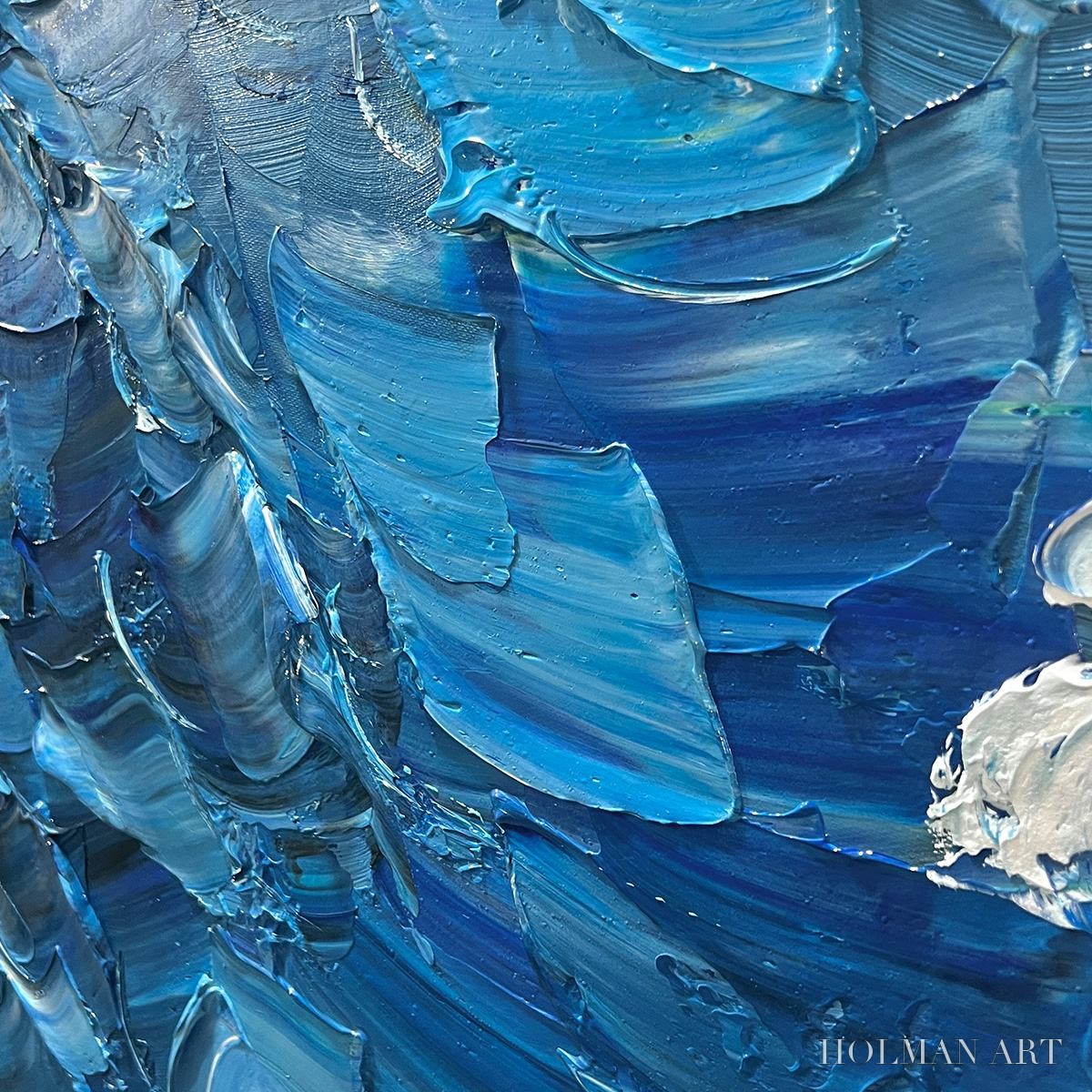 HOLMAN ART Oceanic Whispers – Textured Ocean Painting, Blue Abstract , Vertical Canvas, Impasto Decor - image 3
