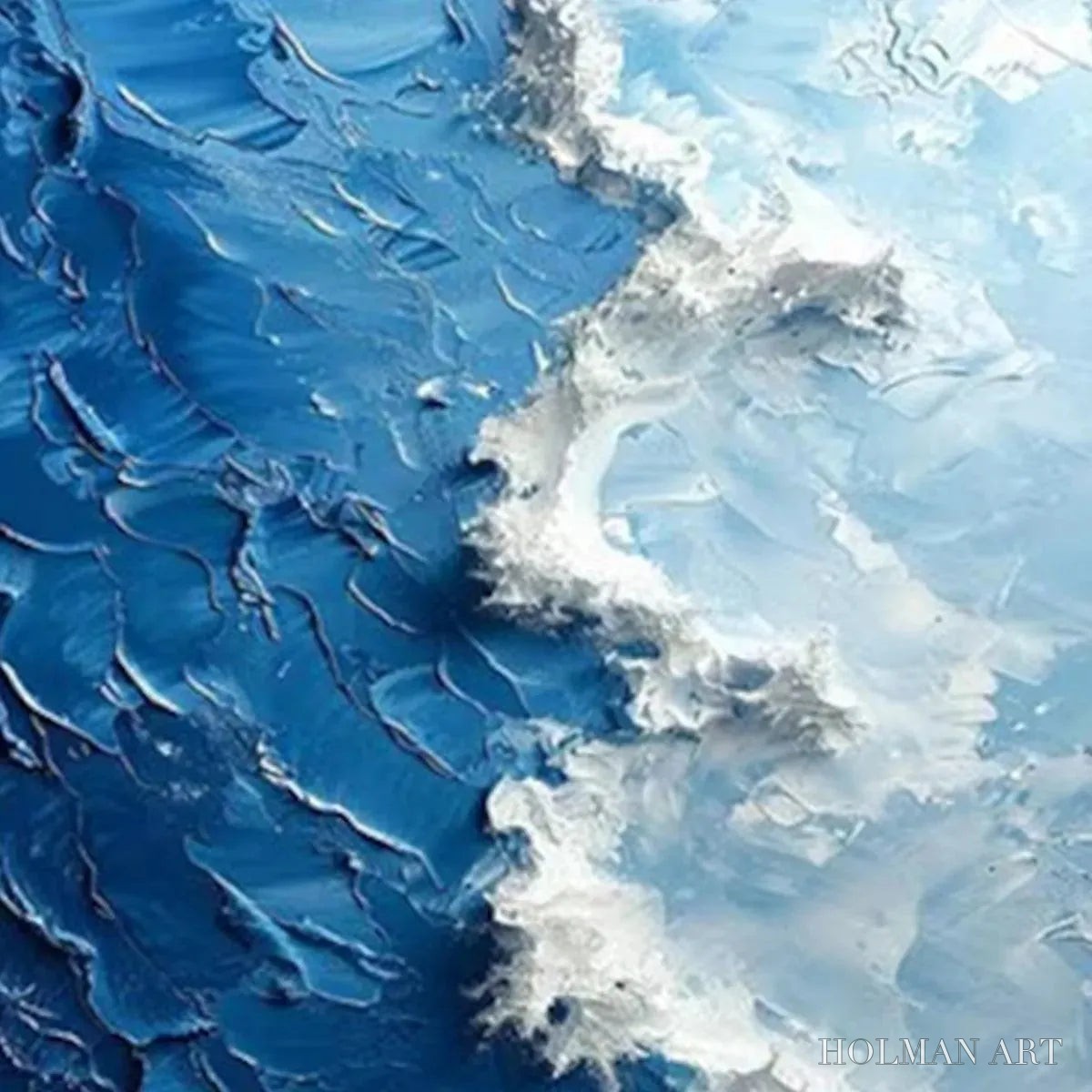 HOLMAN ART Oceanic Whispers – Textured Ocean Painting, Blue Abstract , Vertical Canvas, Impasto Decor - image 4