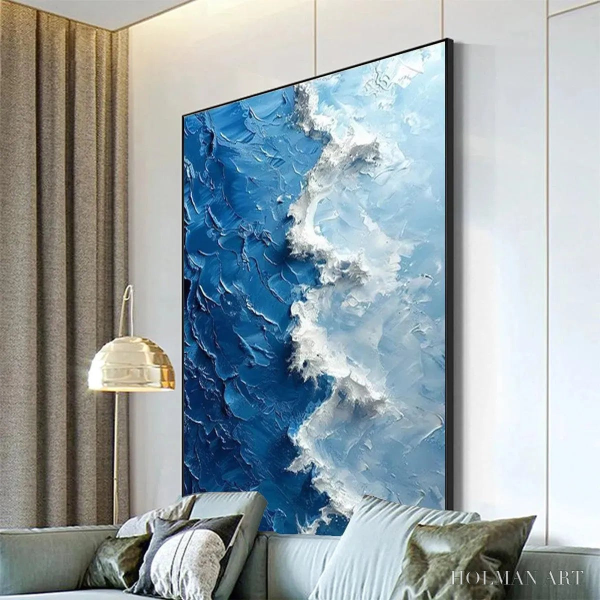 HOLMAN ART Oceanic Whispers – Textured Ocean Painting, Blue Abstract , Vertical Canvas, Impasto Decor - image 5