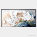 HOLMAN ART Ocean Whispers – Textured Abstract Seascape Painting, White and Blue , Panoramic Canvas, Coastal Decor - image 1