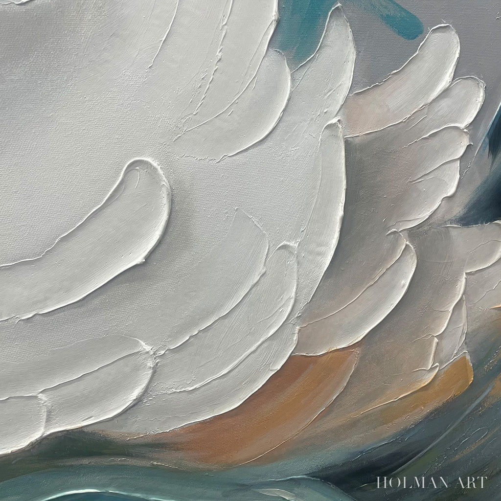 HOLMAN ART Ocean Whispers – Textured Abstract Seascape Painting, White and Blue , Panoramic Canvas, Coastal Decor - image 5