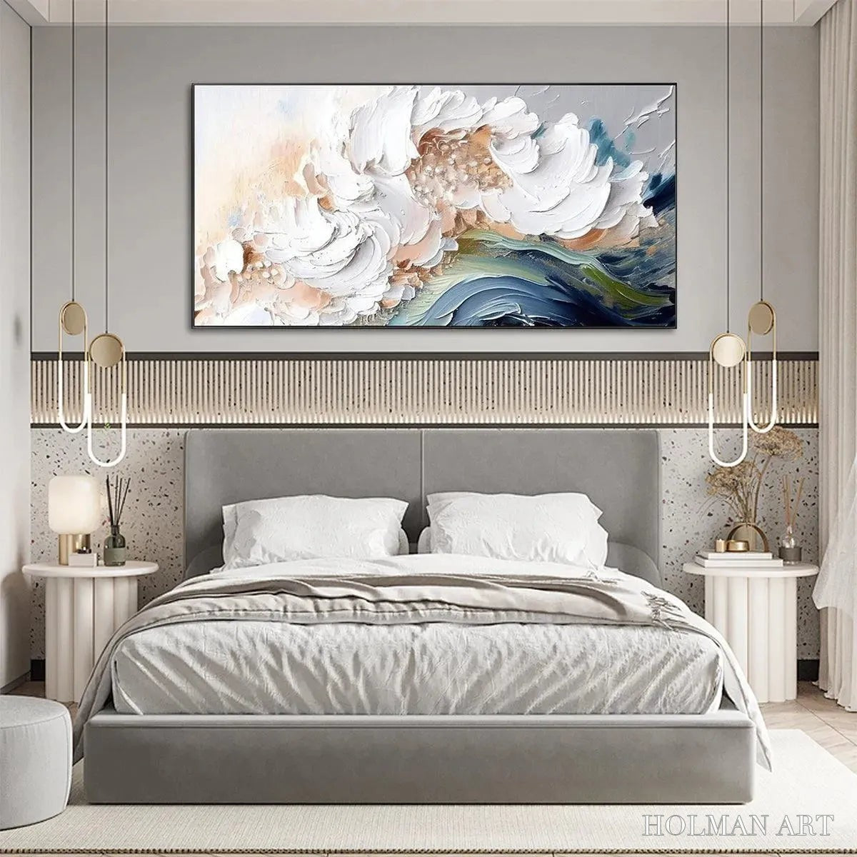 HOLMAN ART Ocean Whispers – Textured Abstract Seascape Painting, White and Blue , Panoramic Canvas, Coastal Decor - image 6