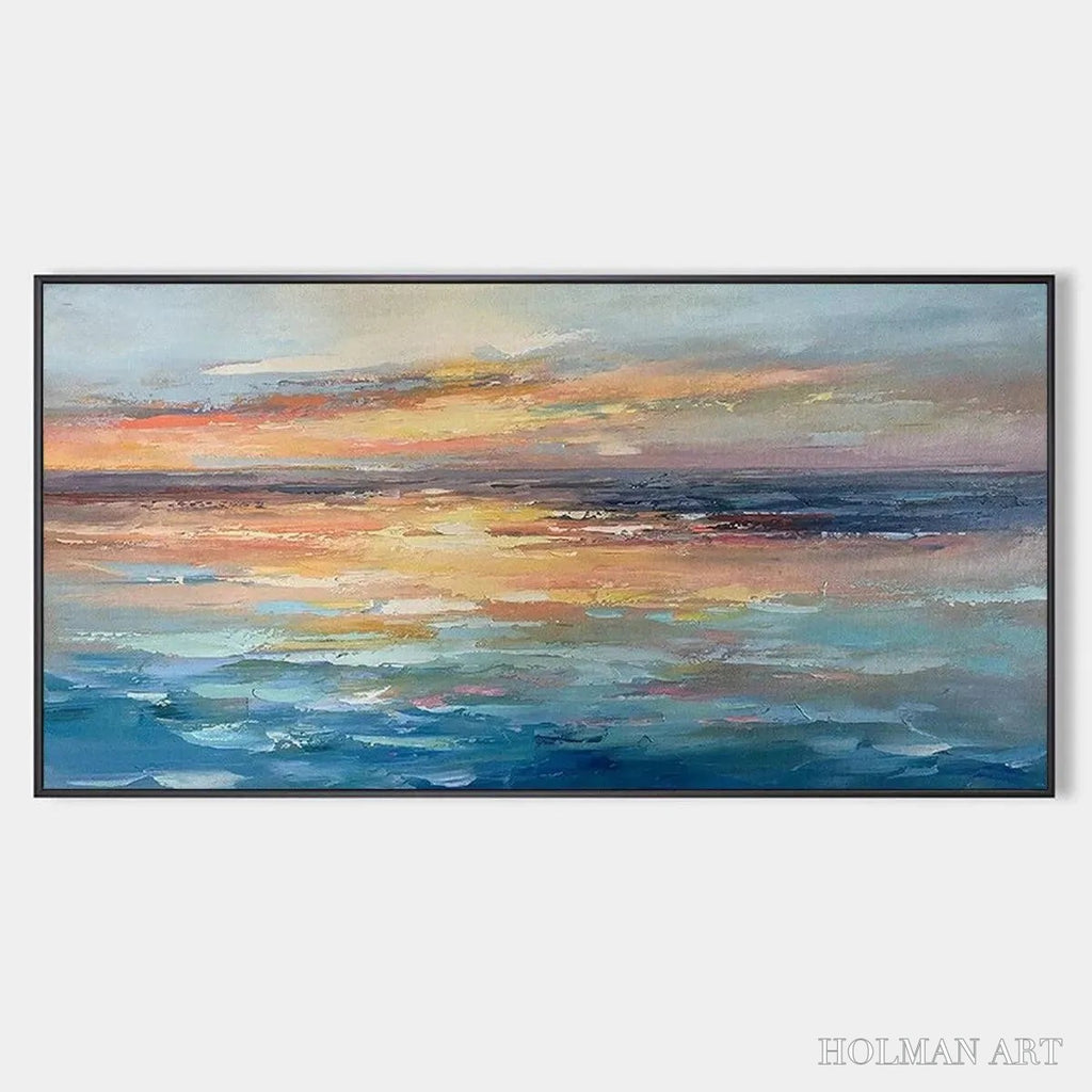 HOLMAN ART Serene Sunset – Panoramic Seascape Painting, Textured , Horizontal Canvas, Beach Decor - image 1
