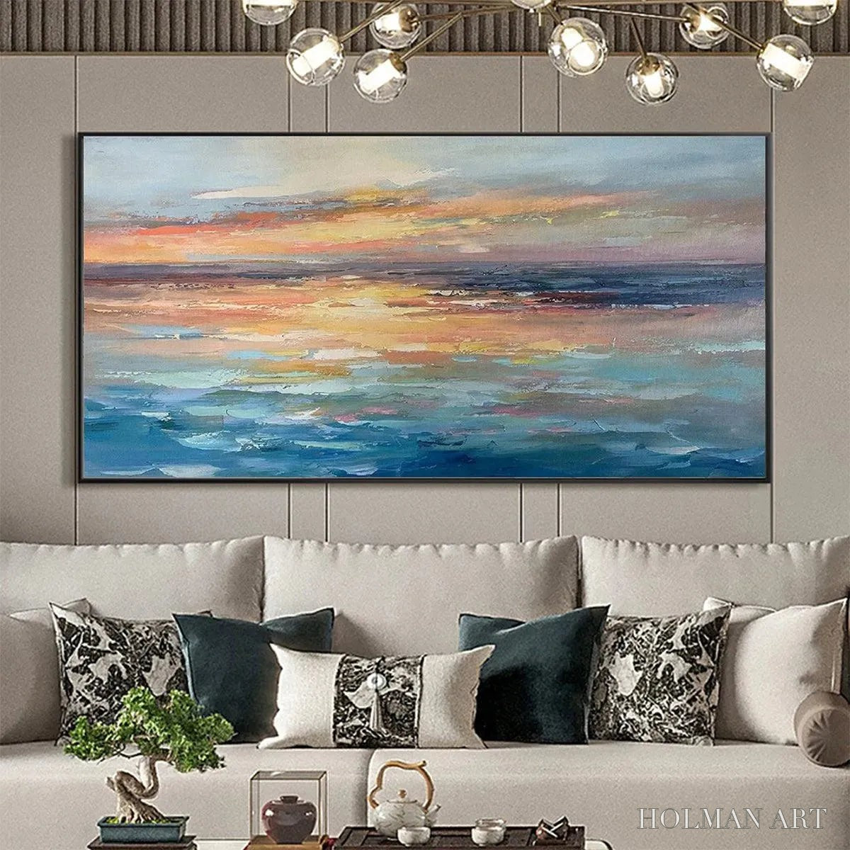 HOLMAN ART Serene Sunset – Panoramic Seascape Painting, Textured , Horizontal Canvas, Beach Decor - image 2