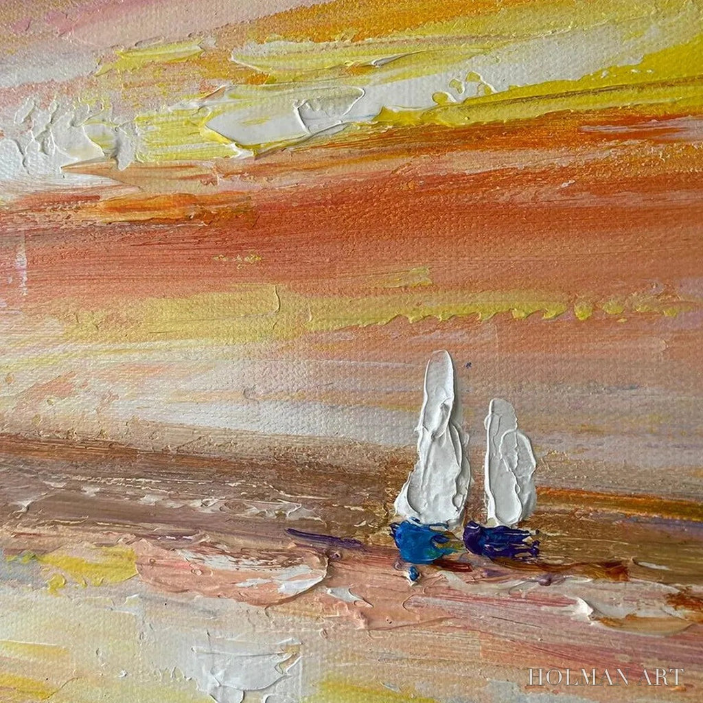 HOLMAN ART Sailing At Sunset – Colorful Seascape Painting, Textured , Vertical Canvas, Beach Decor - image 6