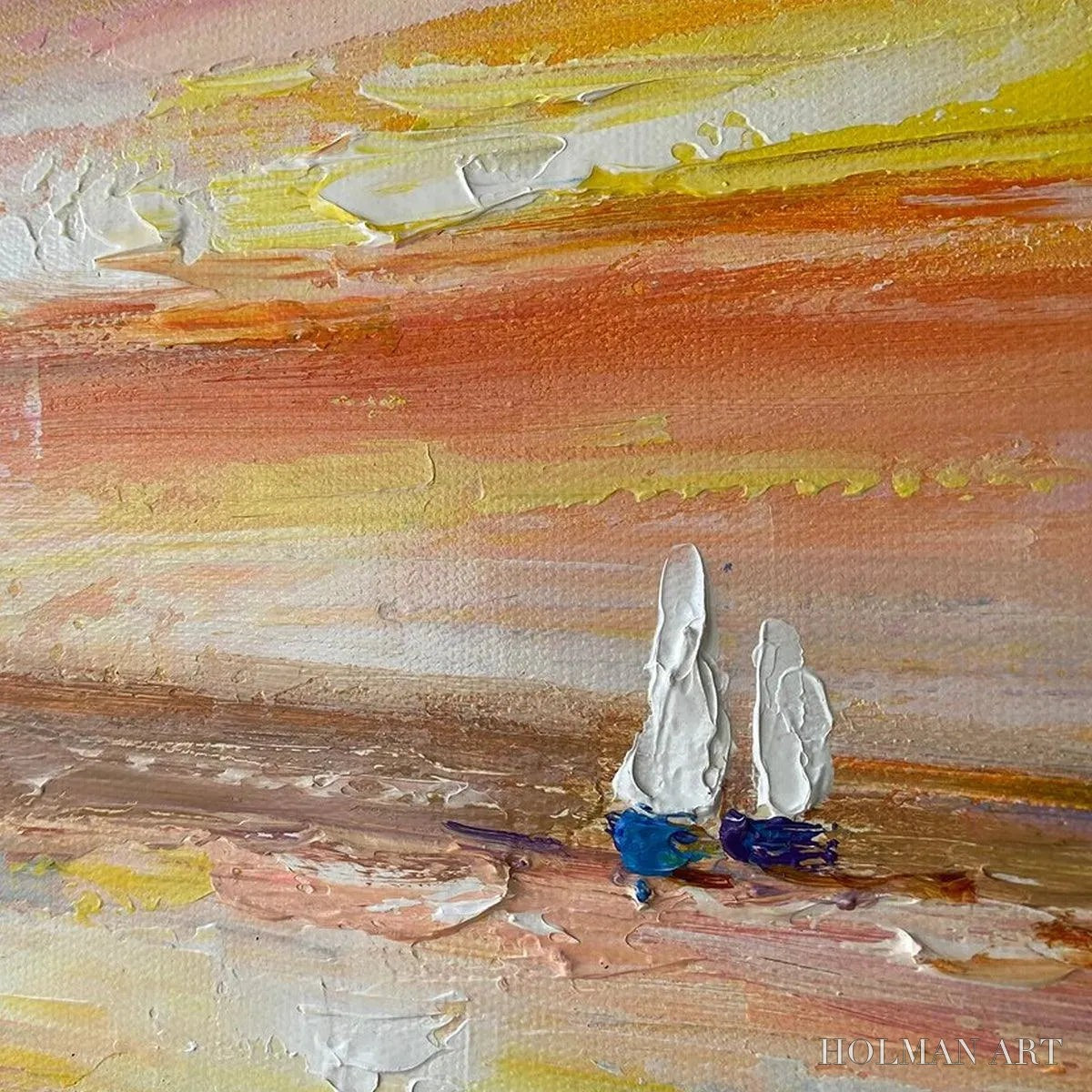 HOLMAN ART Sailing At Sunset – Colorful Seascape Painting, Textured , Vertical Canvas, Beach Decor - image 6
