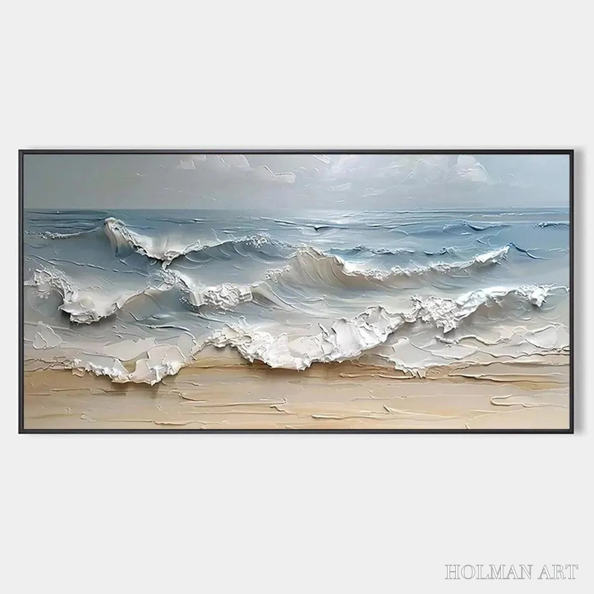 HOLMAN ART Ocean'S Embrace – Textured Seascape Painting, Impasto , Horizontal Canvas, Ocean Decor - image 1