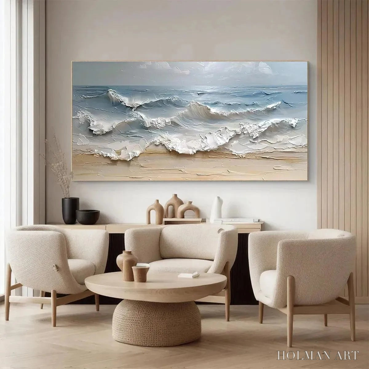 HOLMAN ART Ocean'S Embrace – Textured Seascape Painting, Impasto , Horizontal Canvas, Ocean Decor - image 4