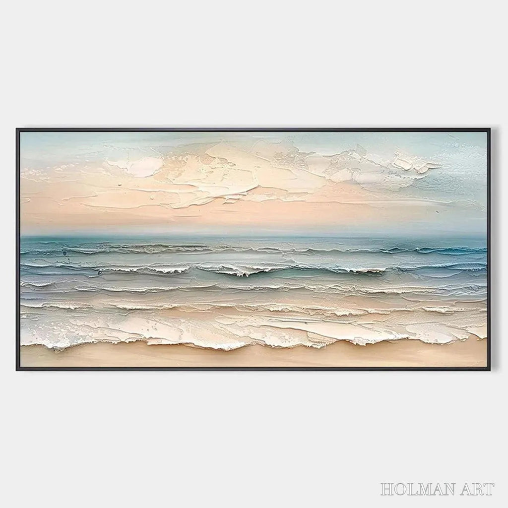 HOLMAN ART Coastal Serenity – Textured Seascape Painting, Impasto , Horizontal Canvas, Beach Decor - image 1