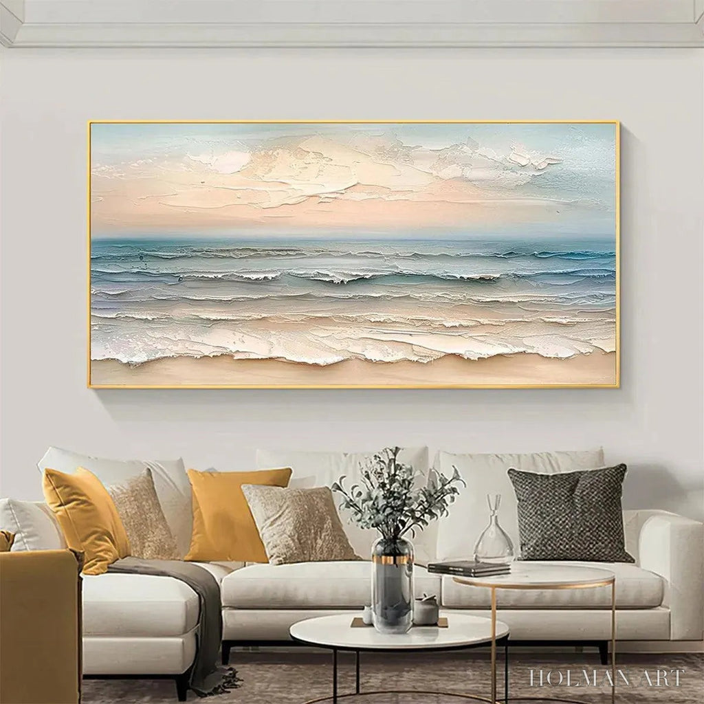 HOLMAN ART Coastal Serenity – Textured Seascape Painting, Impasto , Horizontal Canvas, Beach Decor - image 5