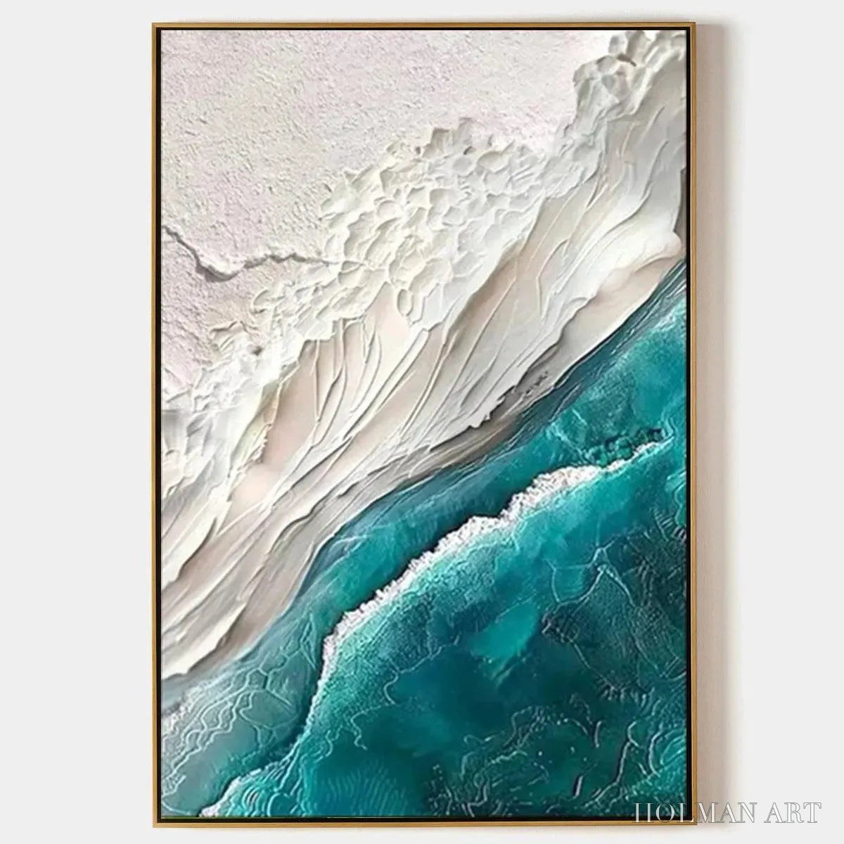 HOLMAN ART Azure Dream – Textured Abstract Seascape, Teal and White , Vertical Canvas, Coastal Decor - image 1