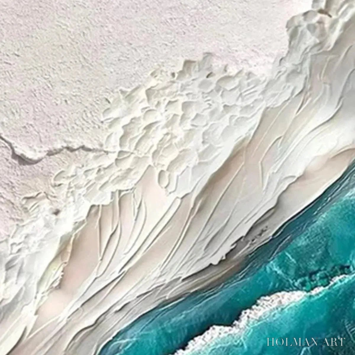 HOLMAN ART Azure Dream – Textured Abstract Seascape, Teal and White , Vertical Canvas, Coastal Decor - image 3