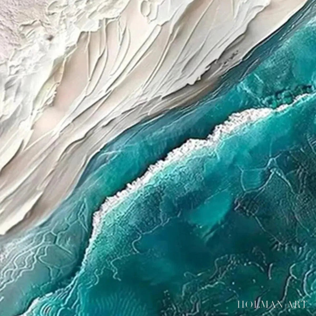 HOLMAN ART Azure Dream – Textured Abstract Seascape, Teal and White , Vertical Canvas, Coastal Decor - image 6