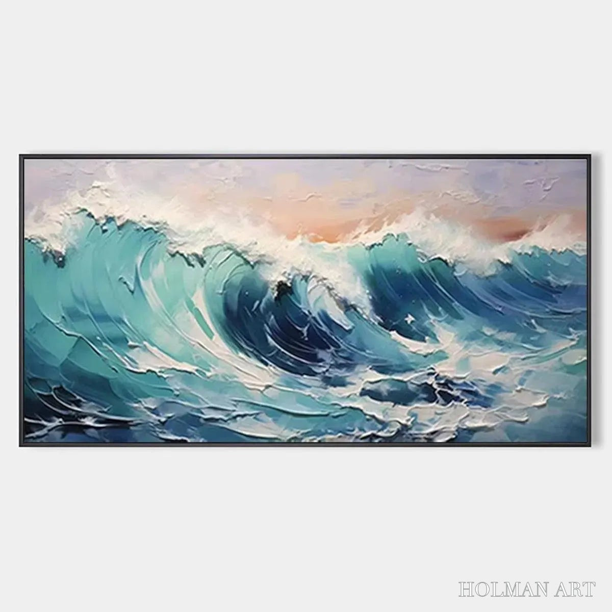 HOLMAN ART Cresting Wave – Textured Ocean Painting, Turquoise Wave , Panoramic Canvas, Seascape Decor - image 1