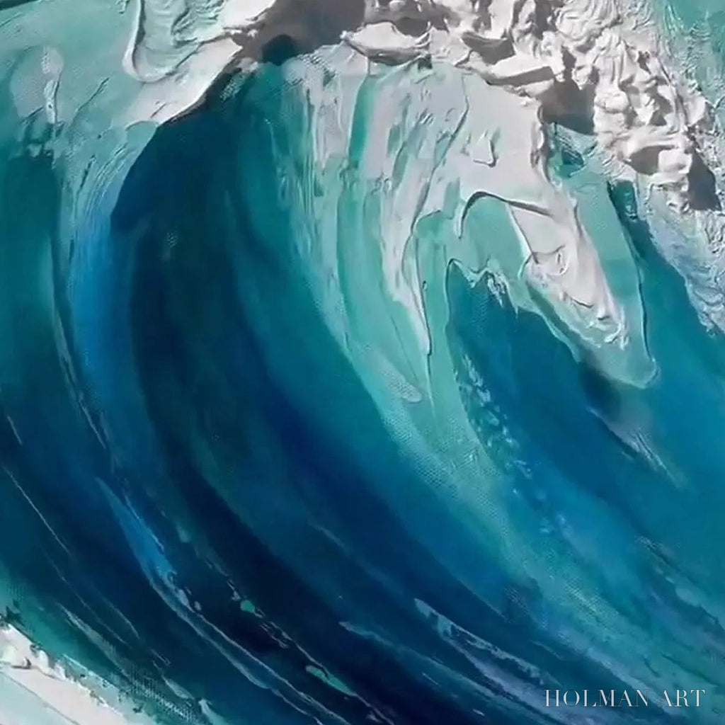HOLMAN ART Cresting Wave – Textured Ocean Painting, Turquoise Wave , Panoramic Canvas, Seascape Decor - image 3