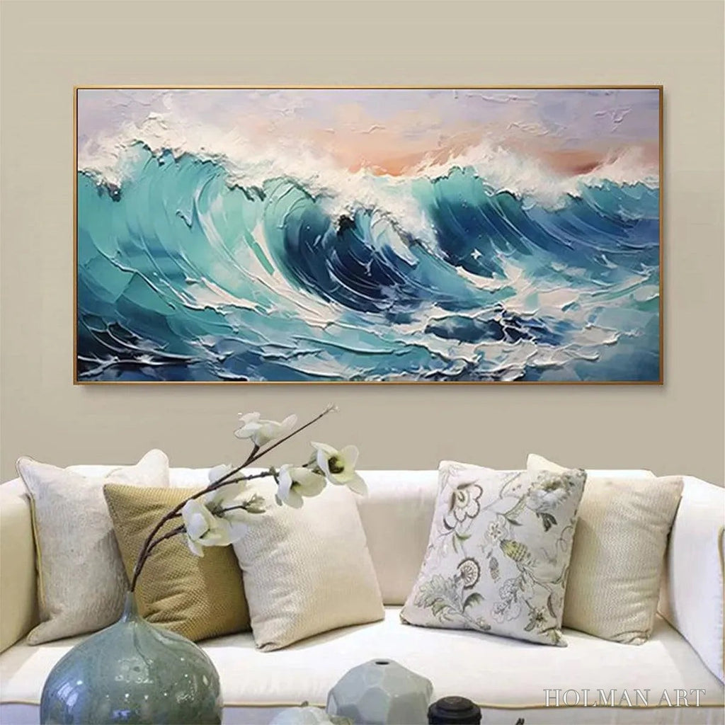 HOLMAN ART Cresting Wave – Textured Ocean Painting, Turquoise Wave , Panoramic Canvas, Seascape Decor - image 4