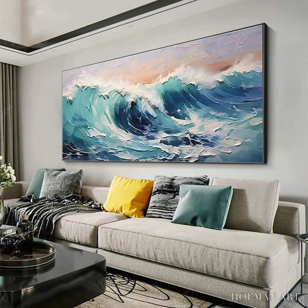 HOLMAN ART Cresting Wave – Textured Ocean Painting, Turquoise Wave , Panoramic Canvas, Seascape Decor - image 5