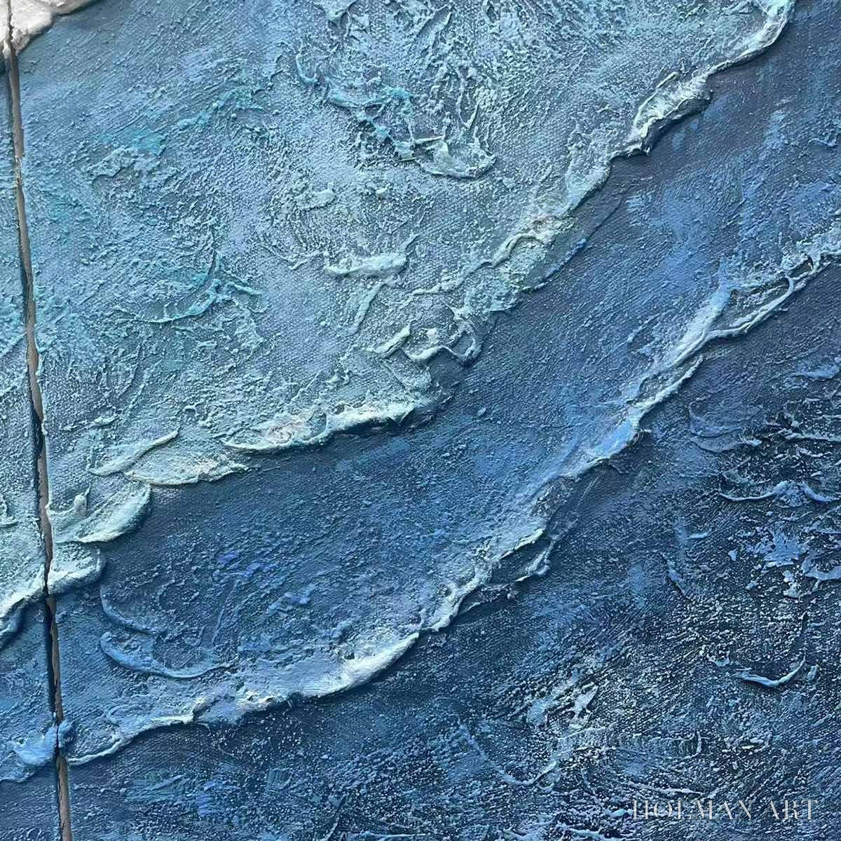 HOLMAN ART Textured Oceanscape Triptych – Textured Abstract Painting Set of 3 - image 3