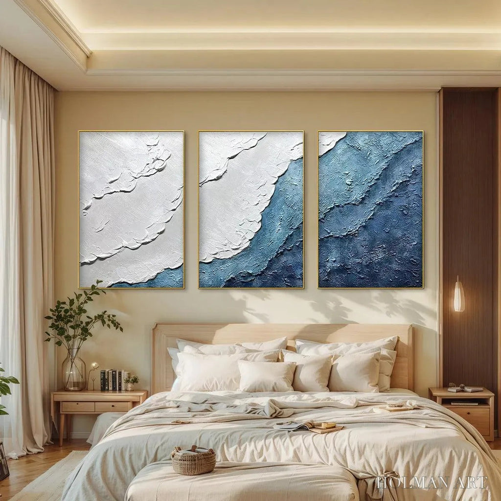 HOLMAN ART Textured Oceanscape Triptych – Textured Abstract Painting Set of 3 - image 4