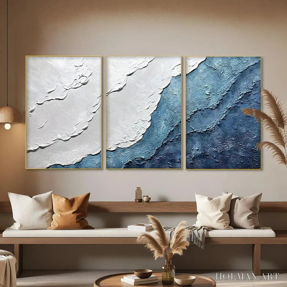 HOLMAN ART Textured Oceanscape Triptych – Textured Abstract Painting Set of 3 - image 5