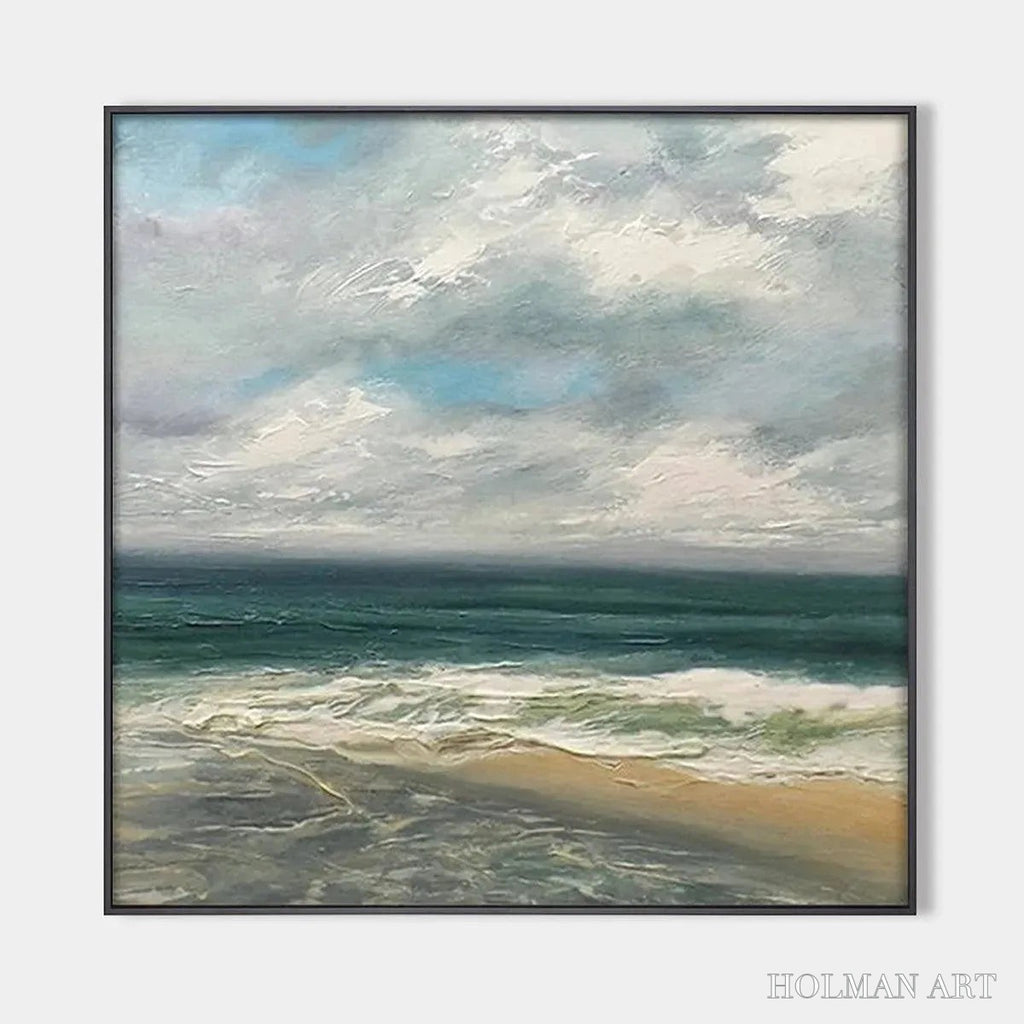 HOLMAN ART Cloudy Coastal Scene – Square Coastal Landscape Painting, Square - image 1