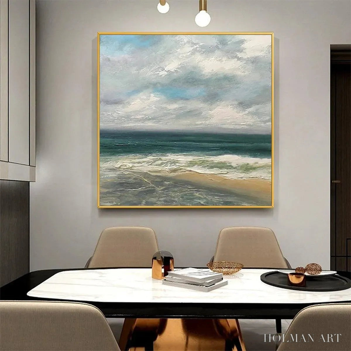 HOLMAN ART Cloudy Coastal Scene – Square Coastal Landscape Painting, Square - image 2