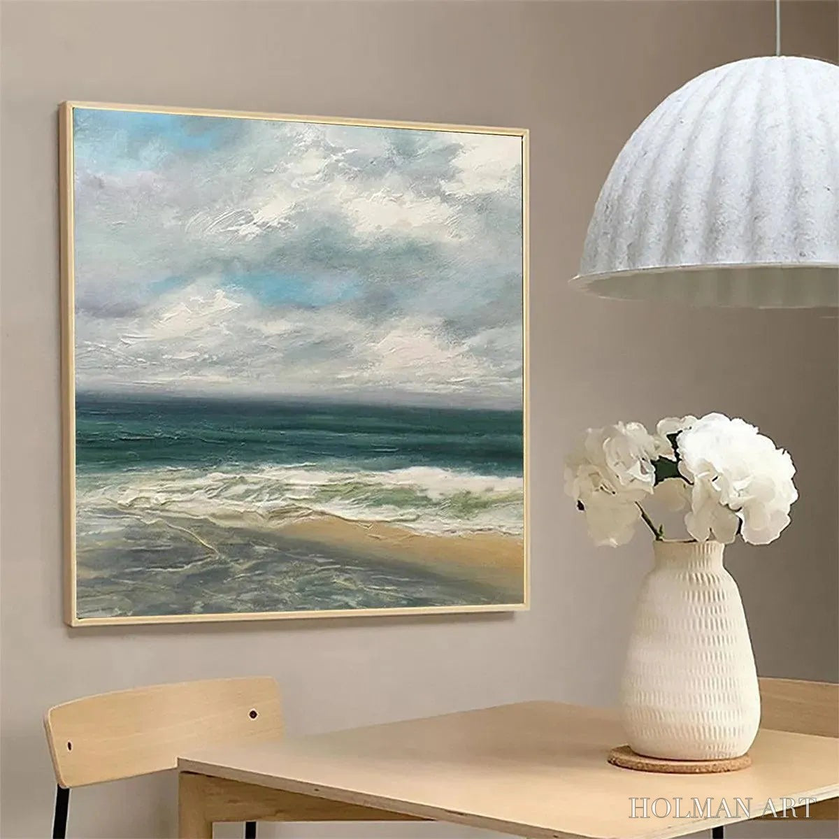 HOLMAN ART Cloudy Coastal Scene – Square Coastal Landscape Painting, Square - image 4