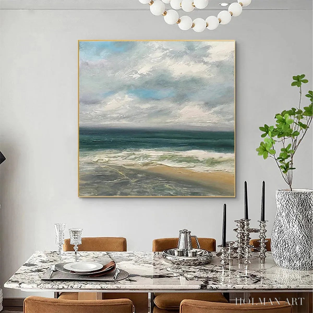HOLMAN ART Cloudy Coastal Scene – Square Coastal Landscape Painting, Square - image 5