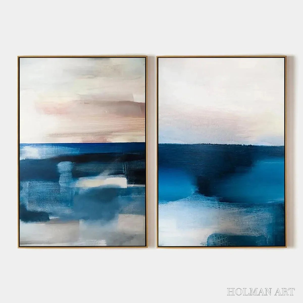 HOLMAN ART Abstract Ocean Diptych – Abstract Seascape Painting Set of 2, Vertical - image 1