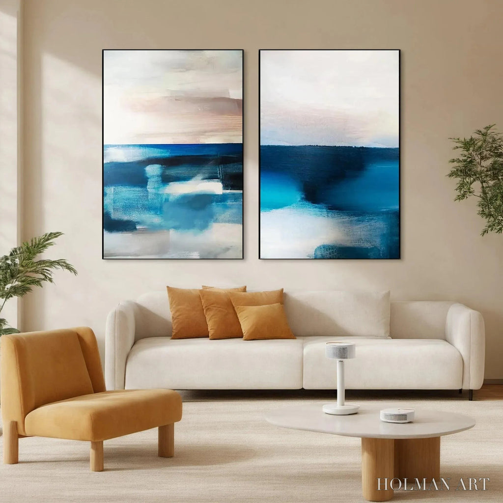 HOLMAN ART Abstract Ocean Diptych – Abstract Seascape Painting Set of 2, Vertical - image 2