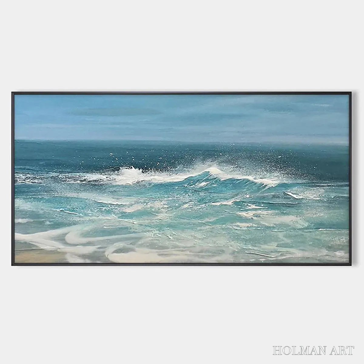 HOLMAN ART Azure Crests – Dynamic Seascape Painting, Panoramic - image 1