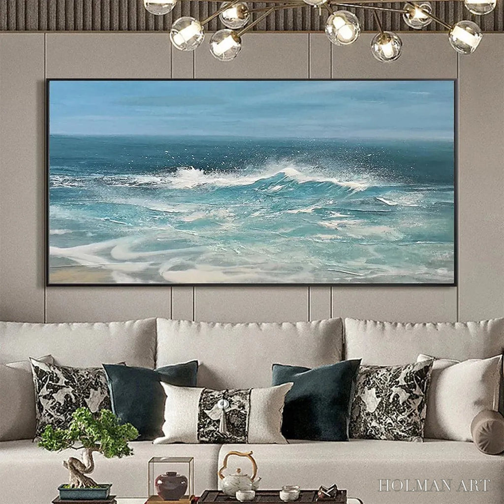 HOLMAN ART Azure Crests – Dynamic Seascape Painting, Panoramic - image 2