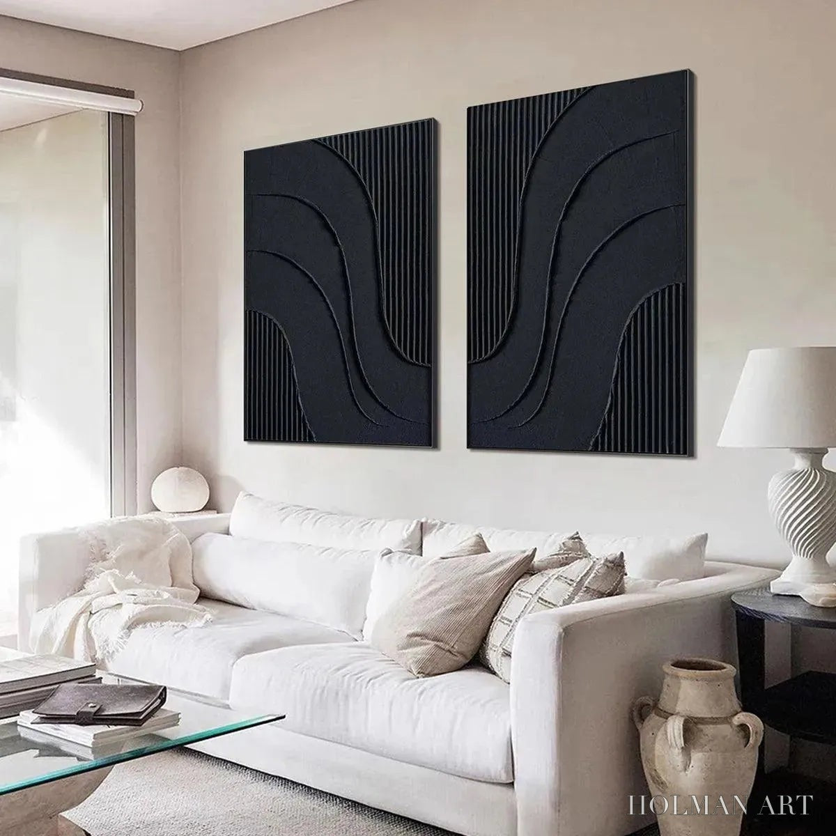 HOLMAN ART Black Textured Waves Diptych – Textured Abstract Painting Set of 2, Vertical - image 5