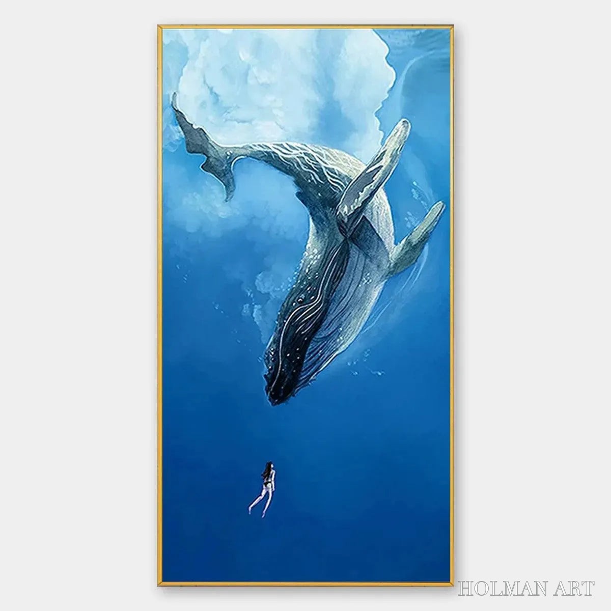 HOLMAN ART Whale Encounter – Majestic Whale and Diver Painting, Vertical - image 1