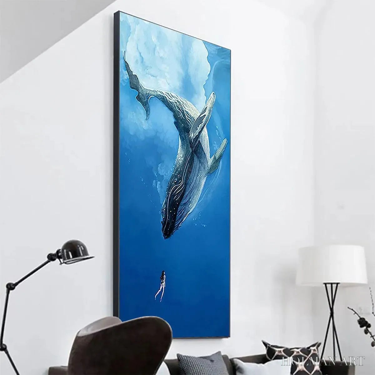 HOLMAN ART Whale Encounter – Majestic Whale and Diver Painting, Vertical - image 3