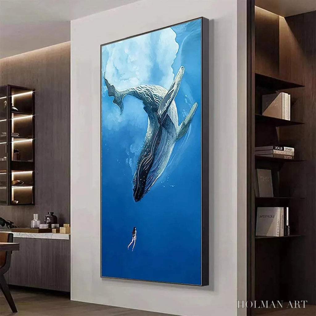 HOLMAN ART Whale Encounter – Majestic Whale and Diver Painting, Vertical - image 5
